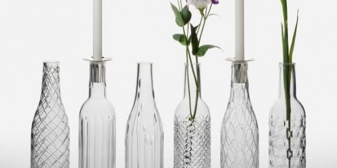 Dekoratív asztali dísz üvegekből